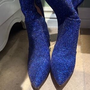 tall sparkly blue boots size 6.5 W